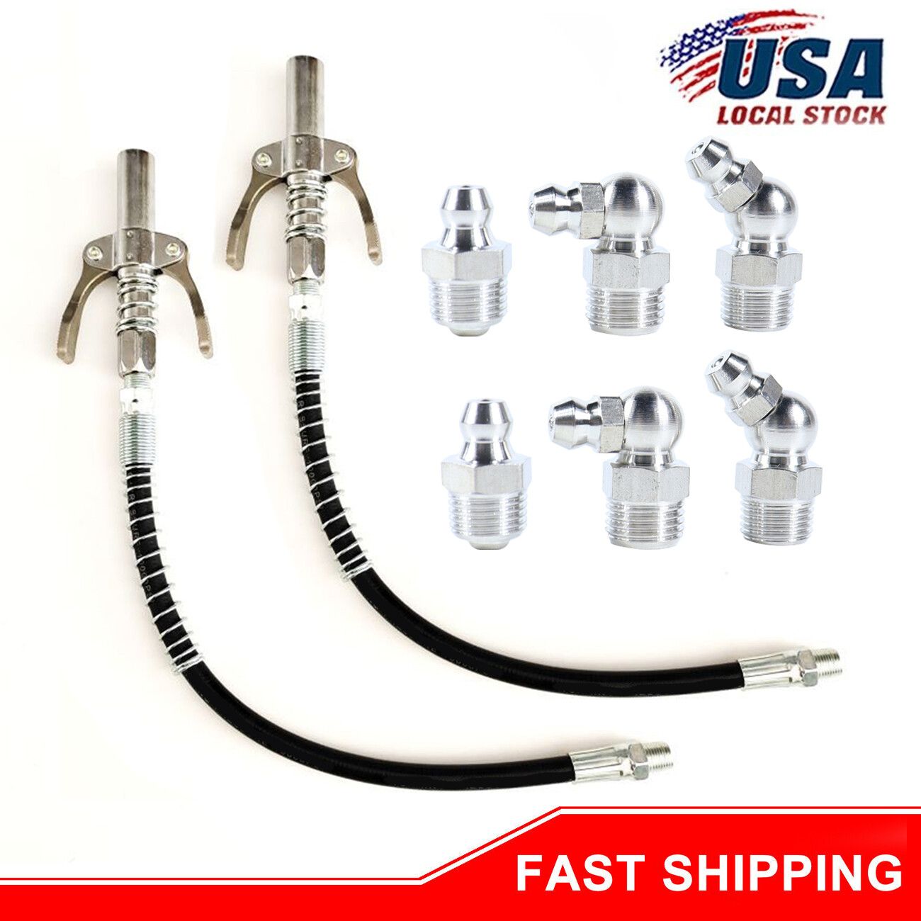 2x Grease Gun Coupler Double Handle High Pressure Quick Release Lock Oil Nozzles