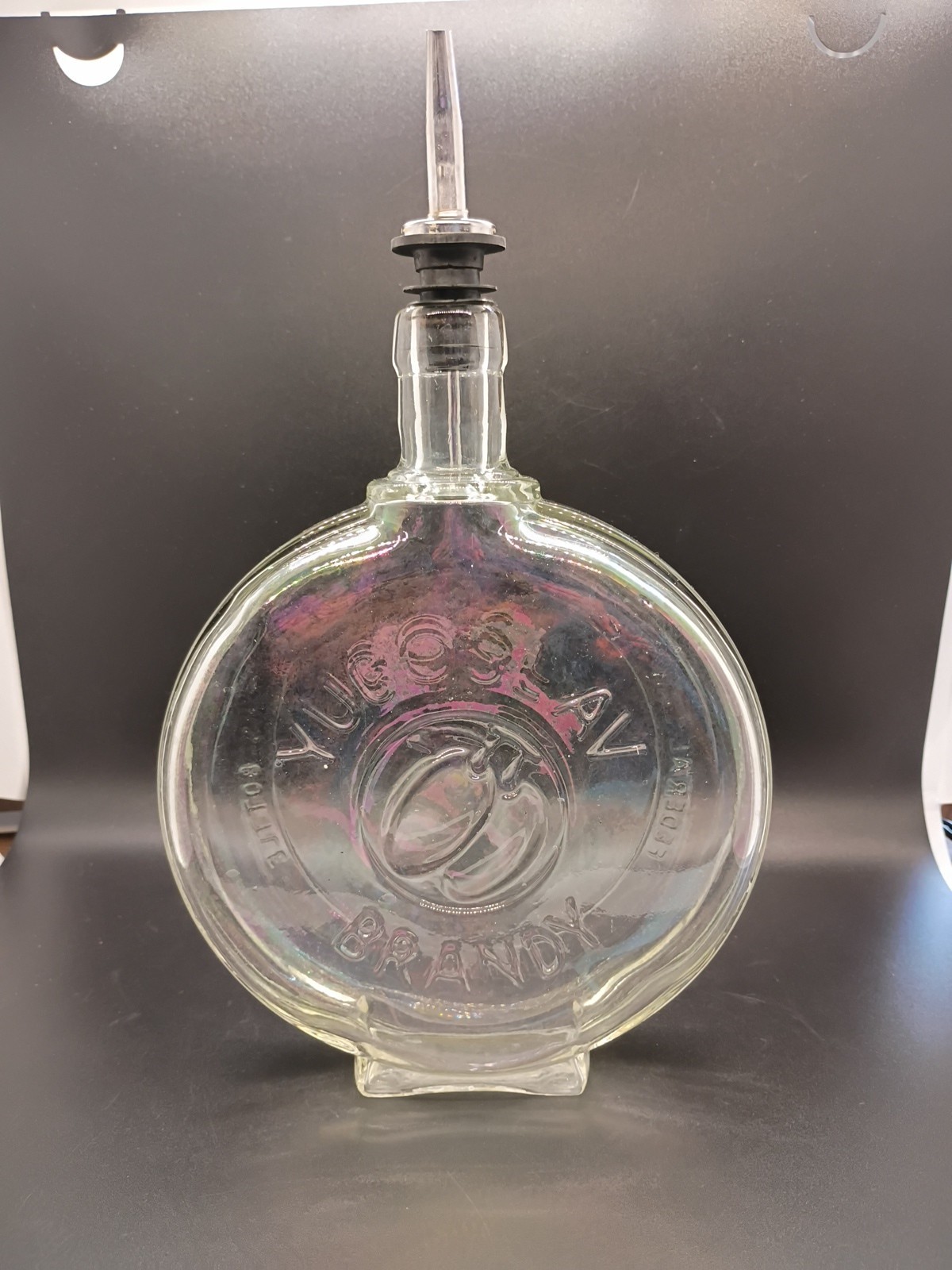 Yugoslav Brandy 8.5" Tall Bottle - Raised Plum Design and Lettering Pre-owned