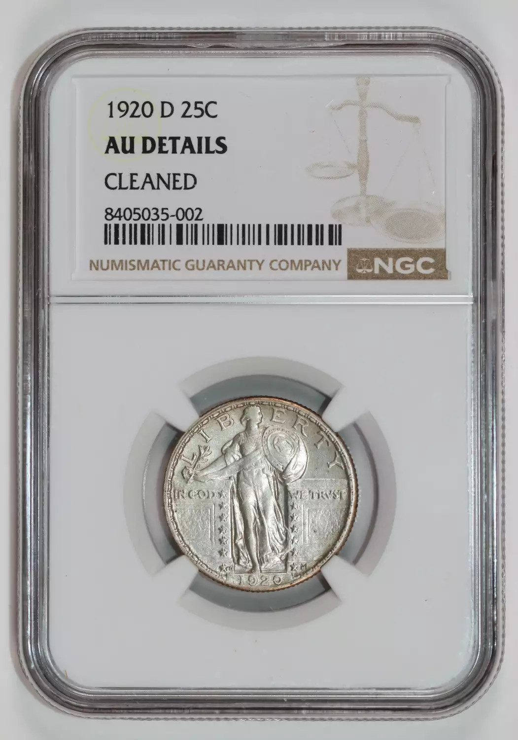 1920-D STANDING LIBERTY QUARTER NGC AU DETAILS