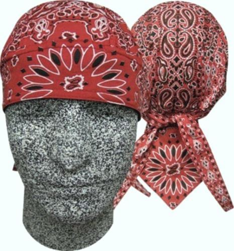 Red  Paisley Doo Rag Head Wrap Skull Durag Bandanna Cap Sweatband Capsmith Biker