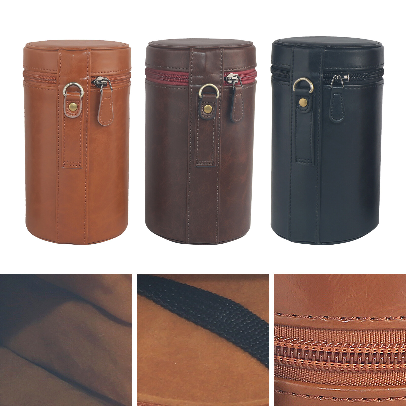 PU Leather Camera Lens Bag Retro Lens Case for Nikon Sony Pentax Fujifilm US6wRF