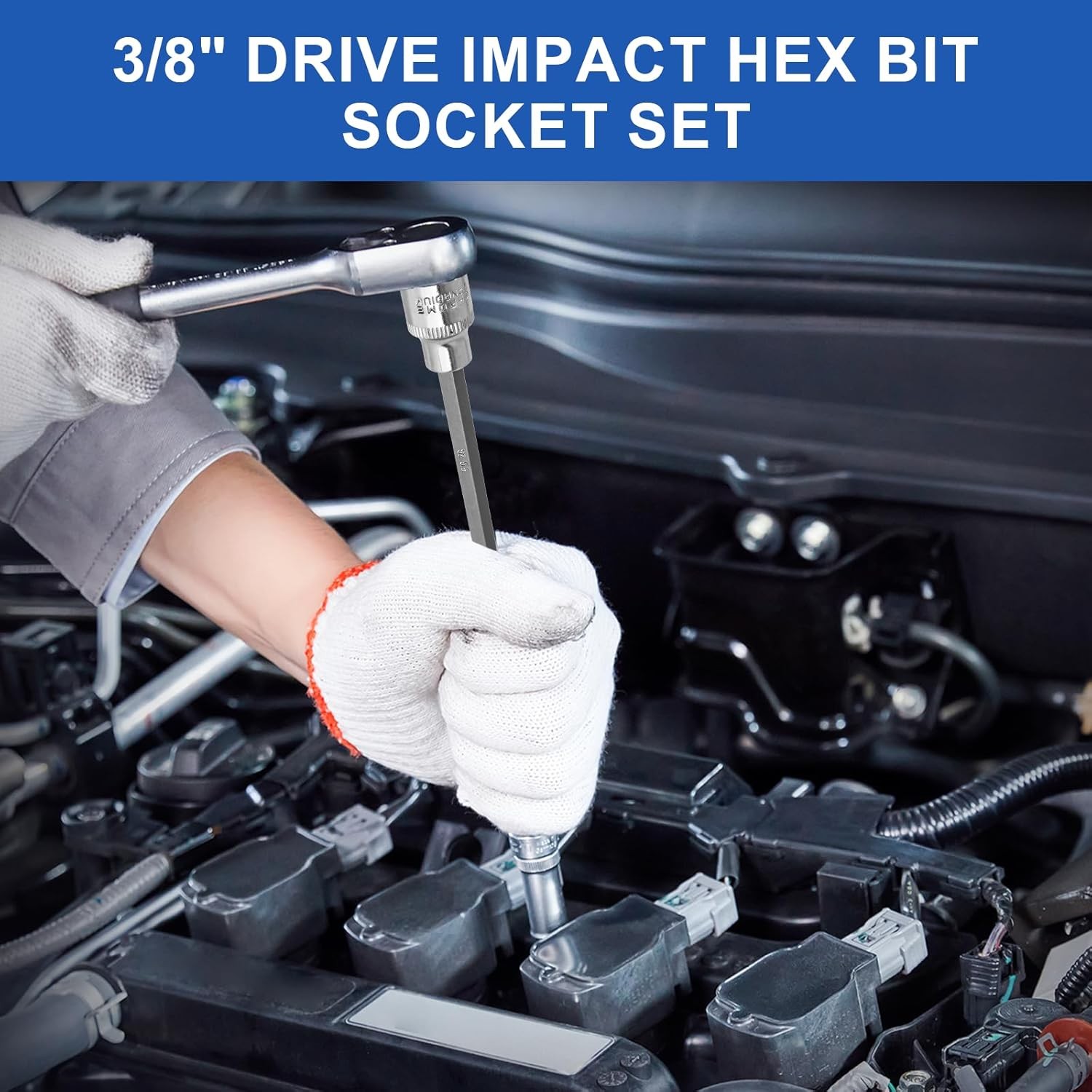 20 PCS Extra-Long Allen Hex Bit Socket Set 3/8 Inch Drive Allen Socket Set SAE