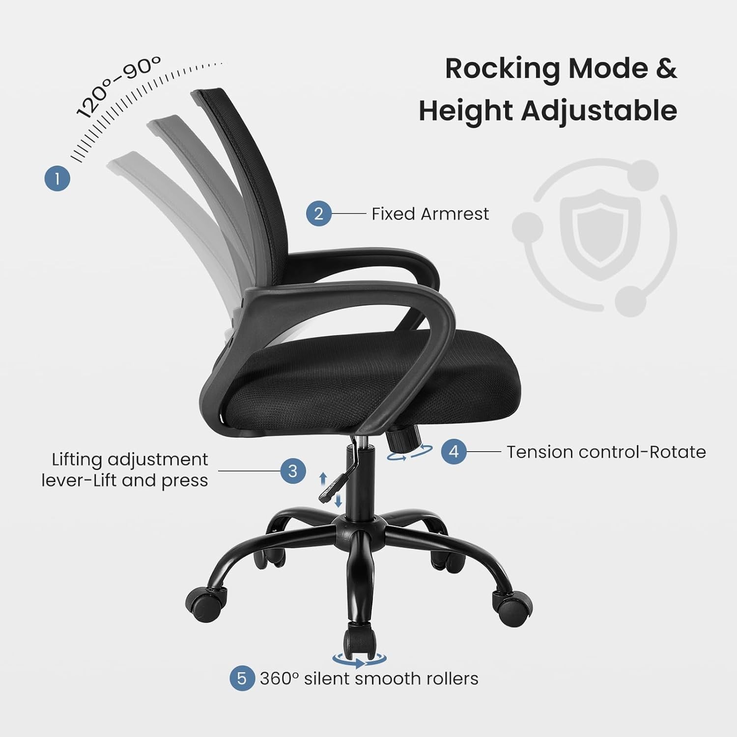 Ergonomic Mid-Back Office Chair,Swivel Rolling Mesh Chair,Height Adjust,Rocking