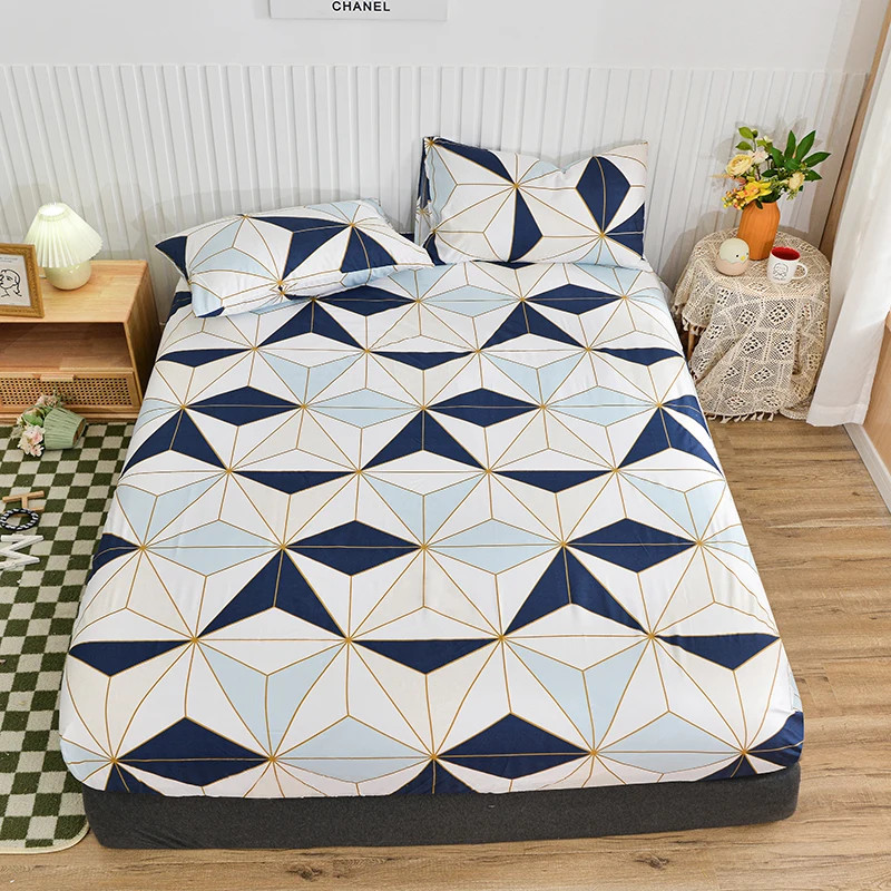 Bonenjoy 1pc Fitted Sheet Plaid Style Bed Cover Elastic Bed Sheets for Home Sing