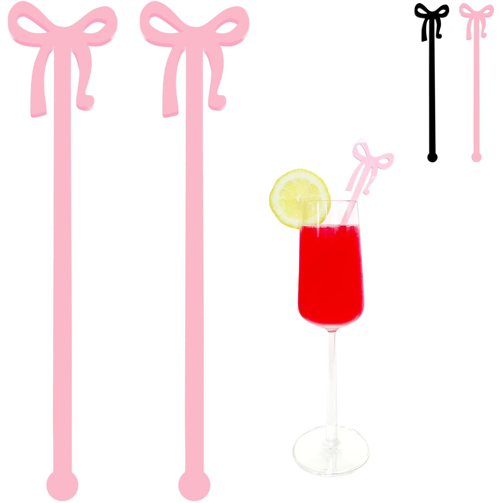 20 PCS Pink Bow Acrylic Drink Stirrer Coffee Stick Bar Party Birthday Decor