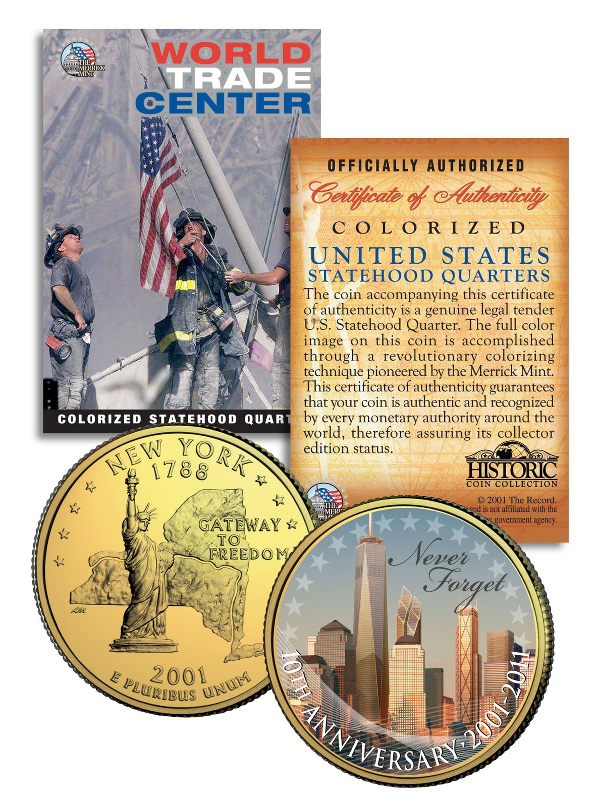 WORLD TRADE CENTER 10th Anniversary 9/11 NY State Quarter Coin 24K Gold Plated
