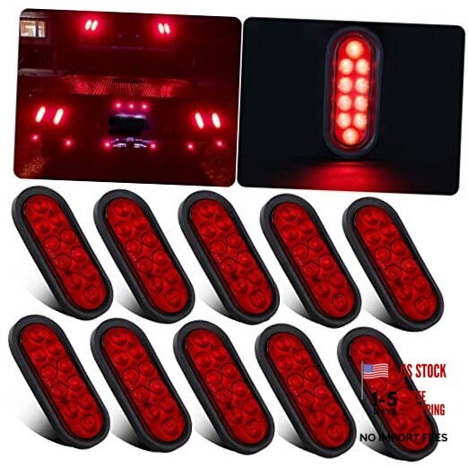 Partswcgg 6 Inch Oval LED Trailer Tail Lights 10 LED, 10Pcs Trailer Truck