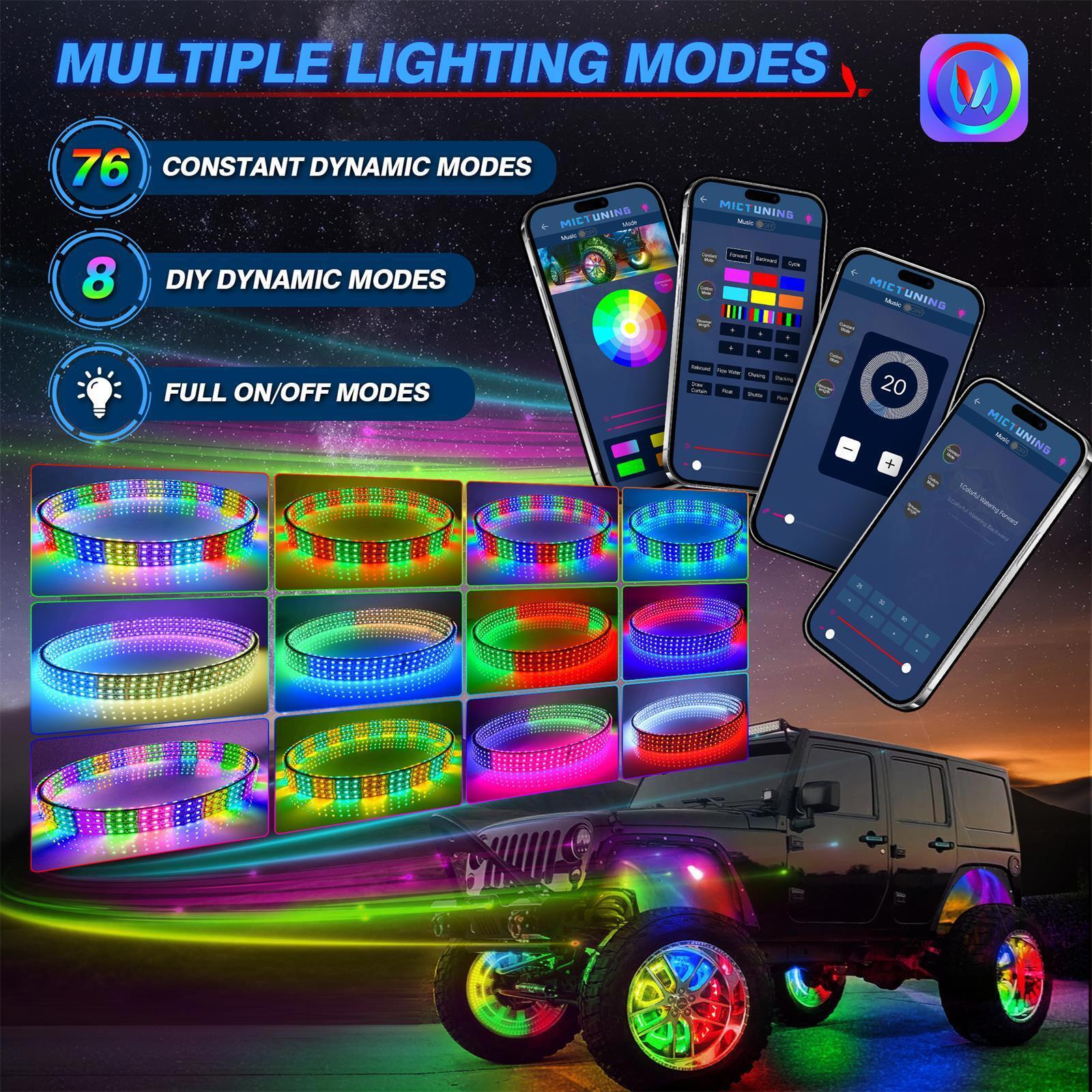 MICTUNING 15.5 Inch New Double-Row RGB+IC Wheel Ring Light Kit w/Dynamic Chasing