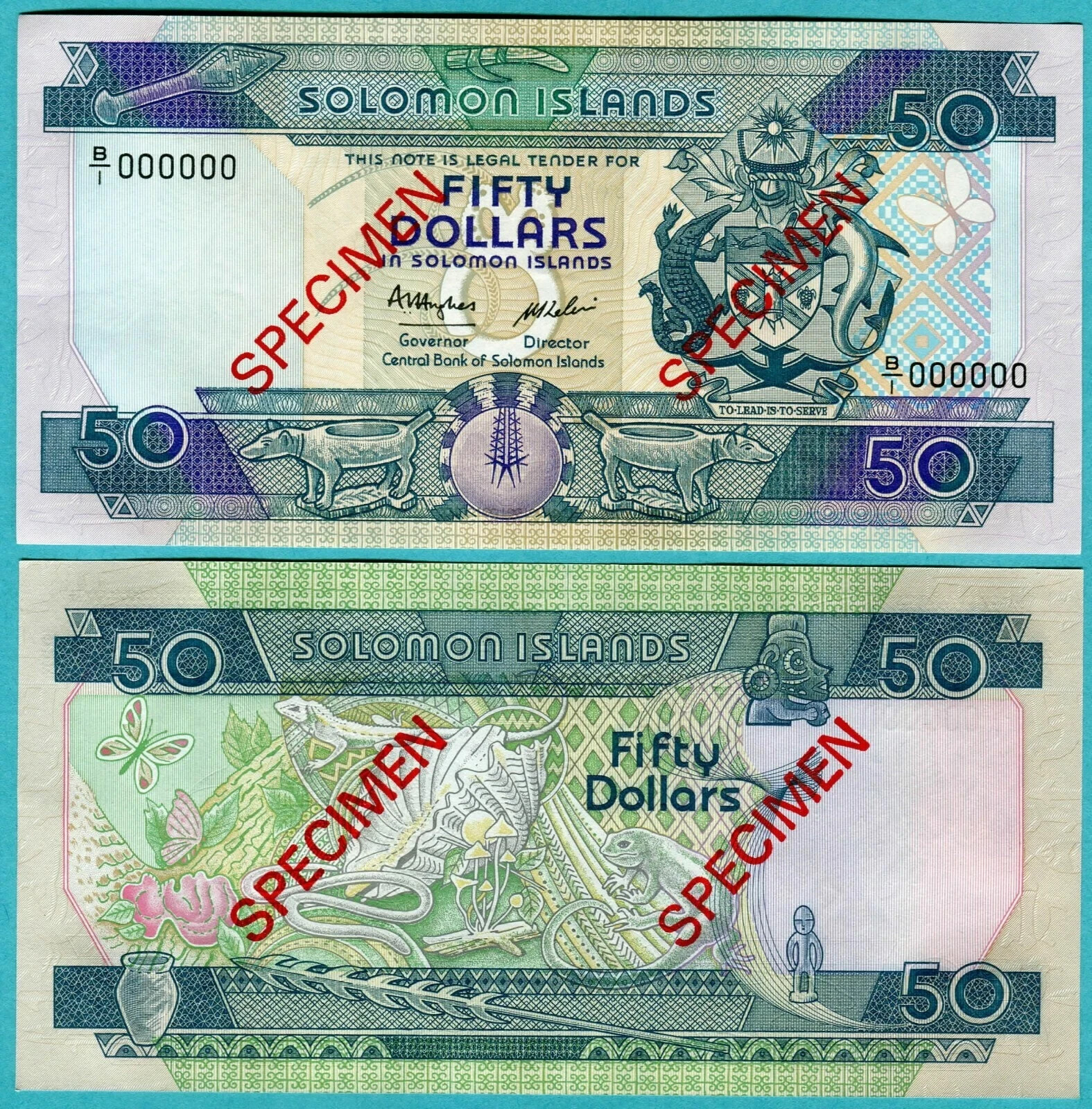 SPECIMEN: Solomon Islands $ 50 Dollars ND (1986) P17s UNC