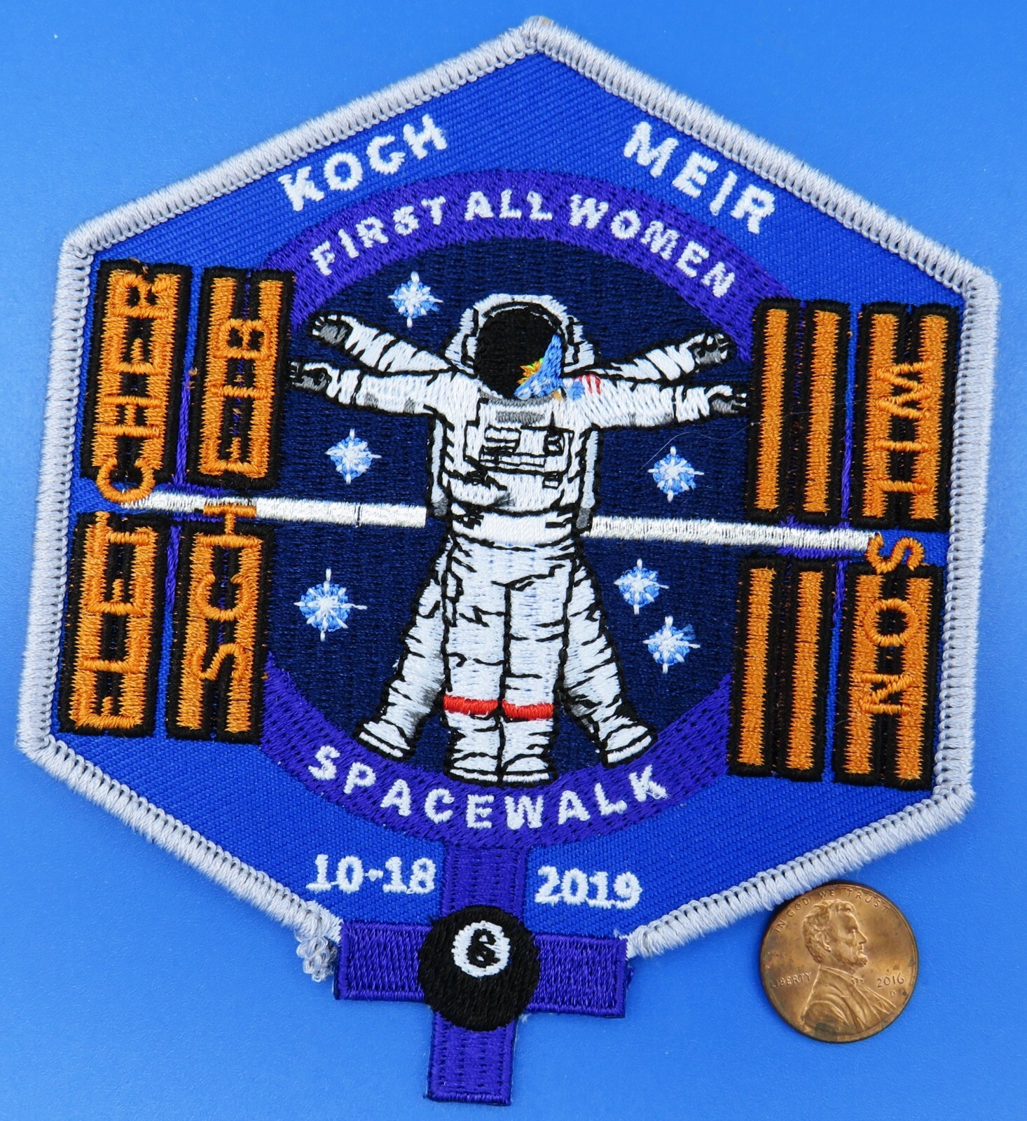 NASA PATCH '19 vtg First ALL-WOMAN Spacewalk KOCH MEIR Astronaut VITRUVIAN