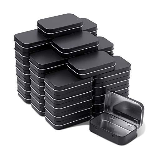 40 Pack Metal Rectangular Hinged Tins, Matte Black Mini Portable Box Containers