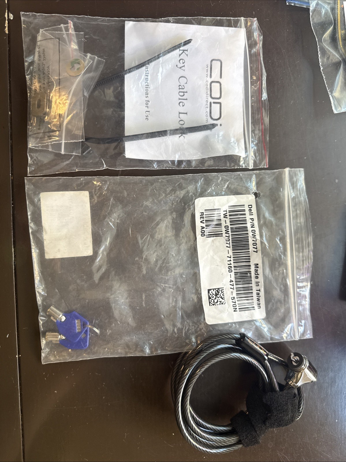 CODi Key Cable Lock kit, Dell-distributed, Part Number 0W7077