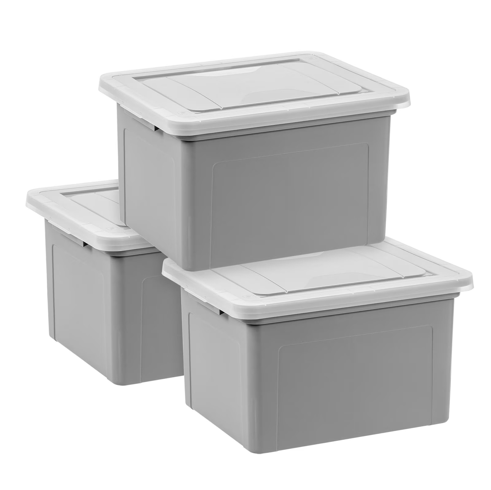 3pc Gray Plastic Storage Boxes 18×14.18×10.87 Inch IRIS