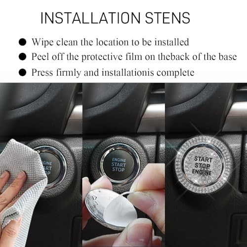 Bling Car Push Start Button Covers, Sparkling Rhinestone Switch Knob White