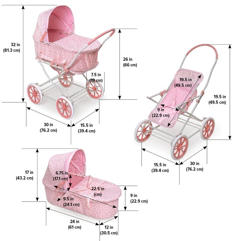 3-in-1 Convertible Doll Pram Stroller Carrier 18 Inch Dolls Toy Accessory New