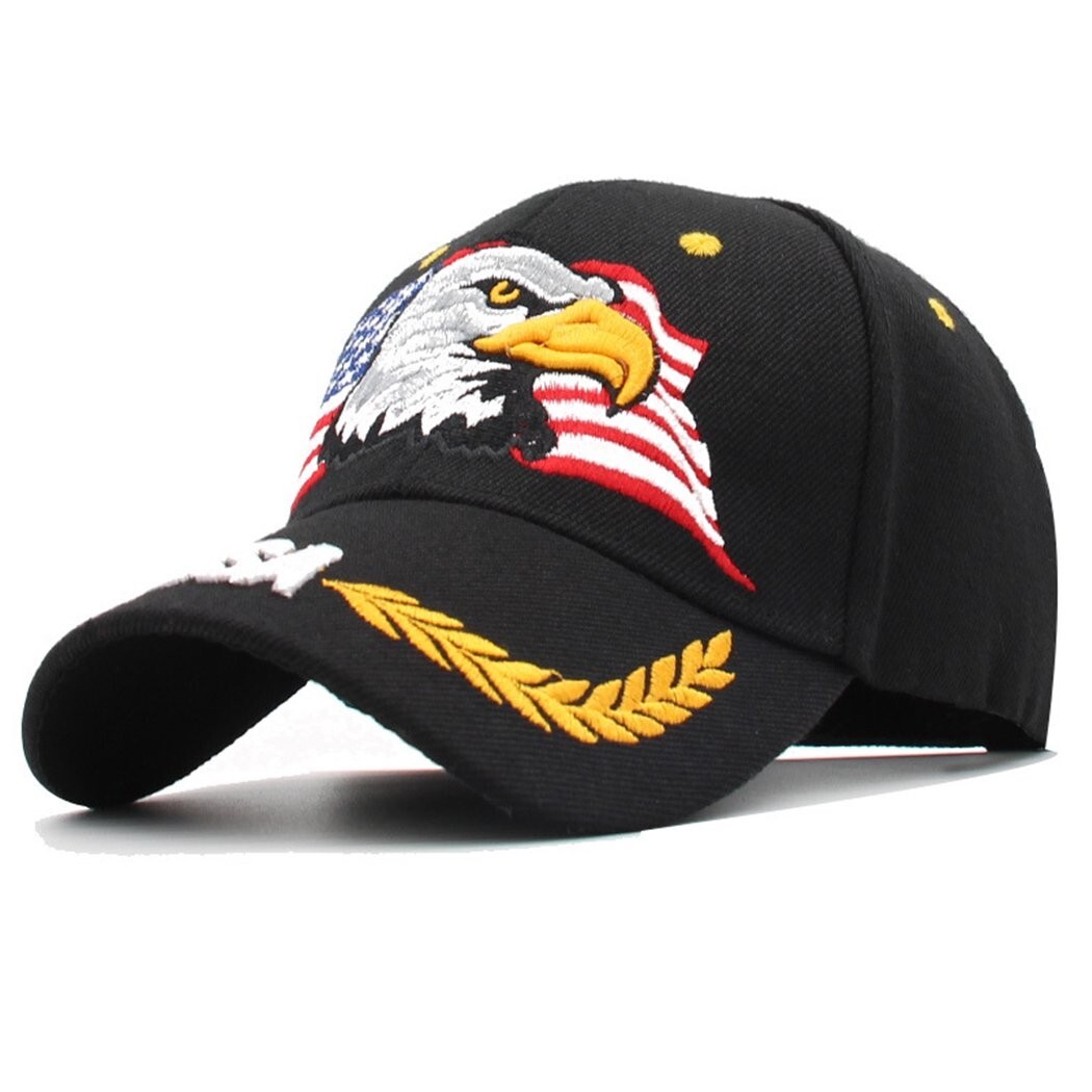 American Bald Eagle USA Black Baseball Cap, Flag Stars And Stripes, Verteran