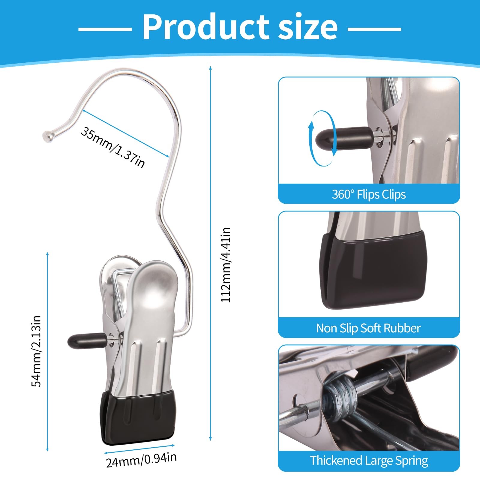 30 Pack Heavy Hanger Clips for Closet, Laundry Hooks Hanging Black