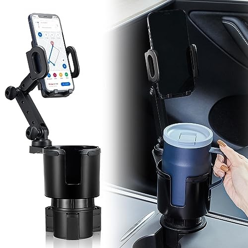 Car Cup Holder Expander Adjustable Base with Phone Mount 360° Rotation 3.78"-1
