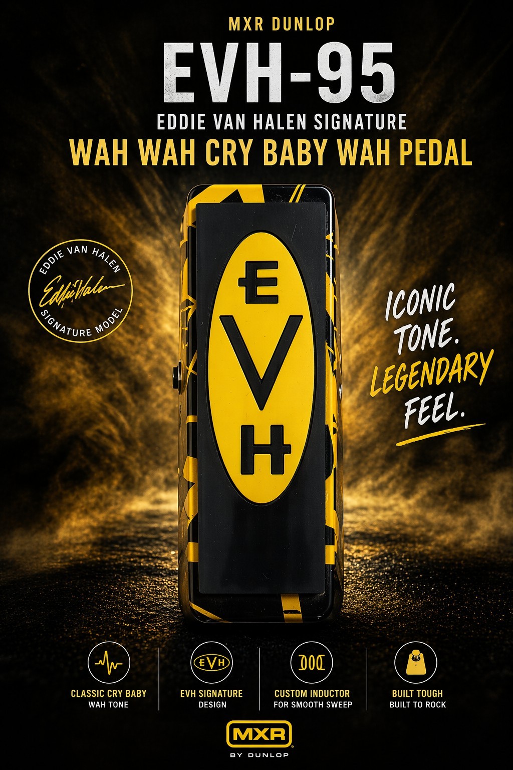 Dunlop Cry Baby Eddie Van Halen Wah EVH95 Analog Wah Pedal for Electric Guitar