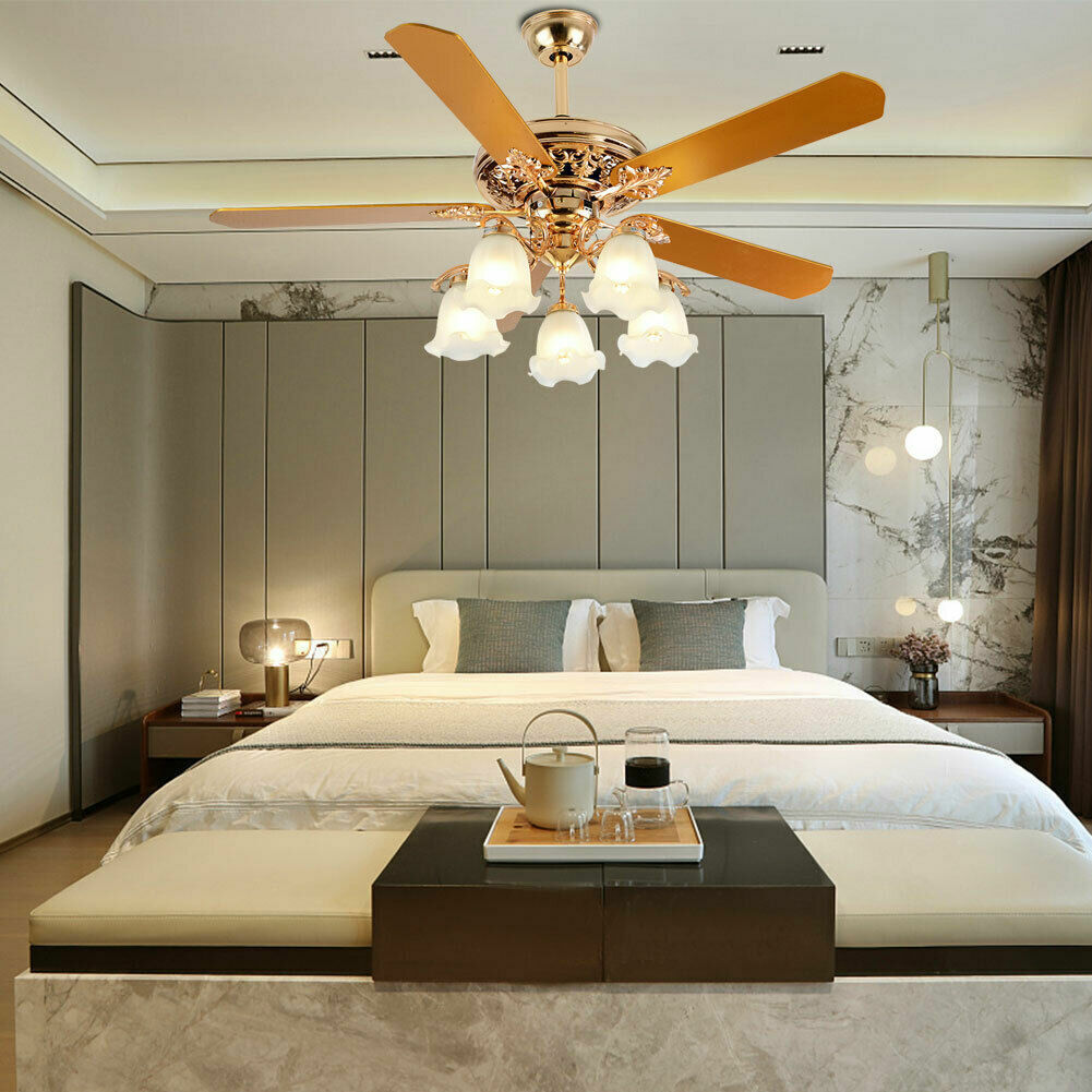 52" Chandelier Ceiling Fan Light w/ Remote Control 5 Blades Fan Home LED Lamp