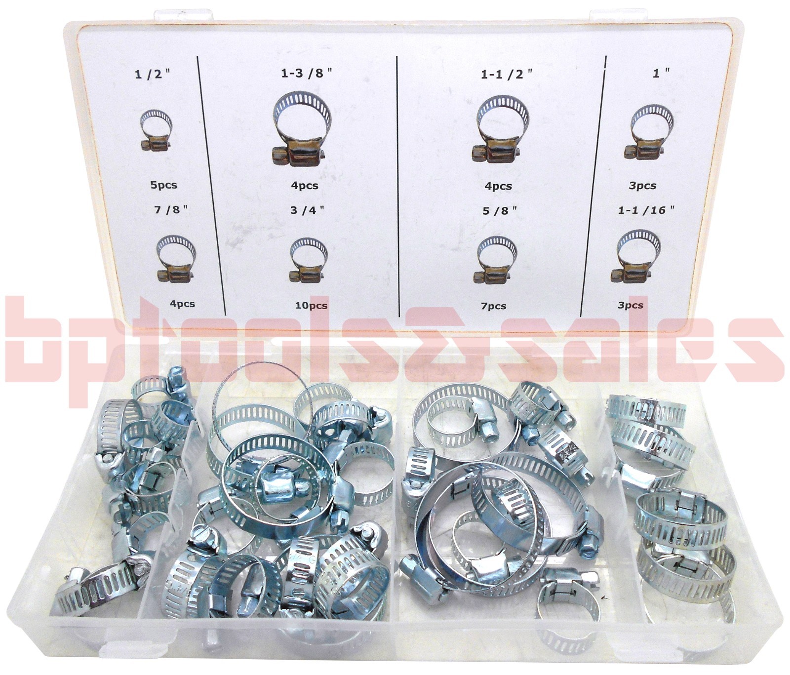 40 Pc Hose Clamp Assortment Set Sizes 1/2" to 1-1/2" Gear Type Assorted Clamps