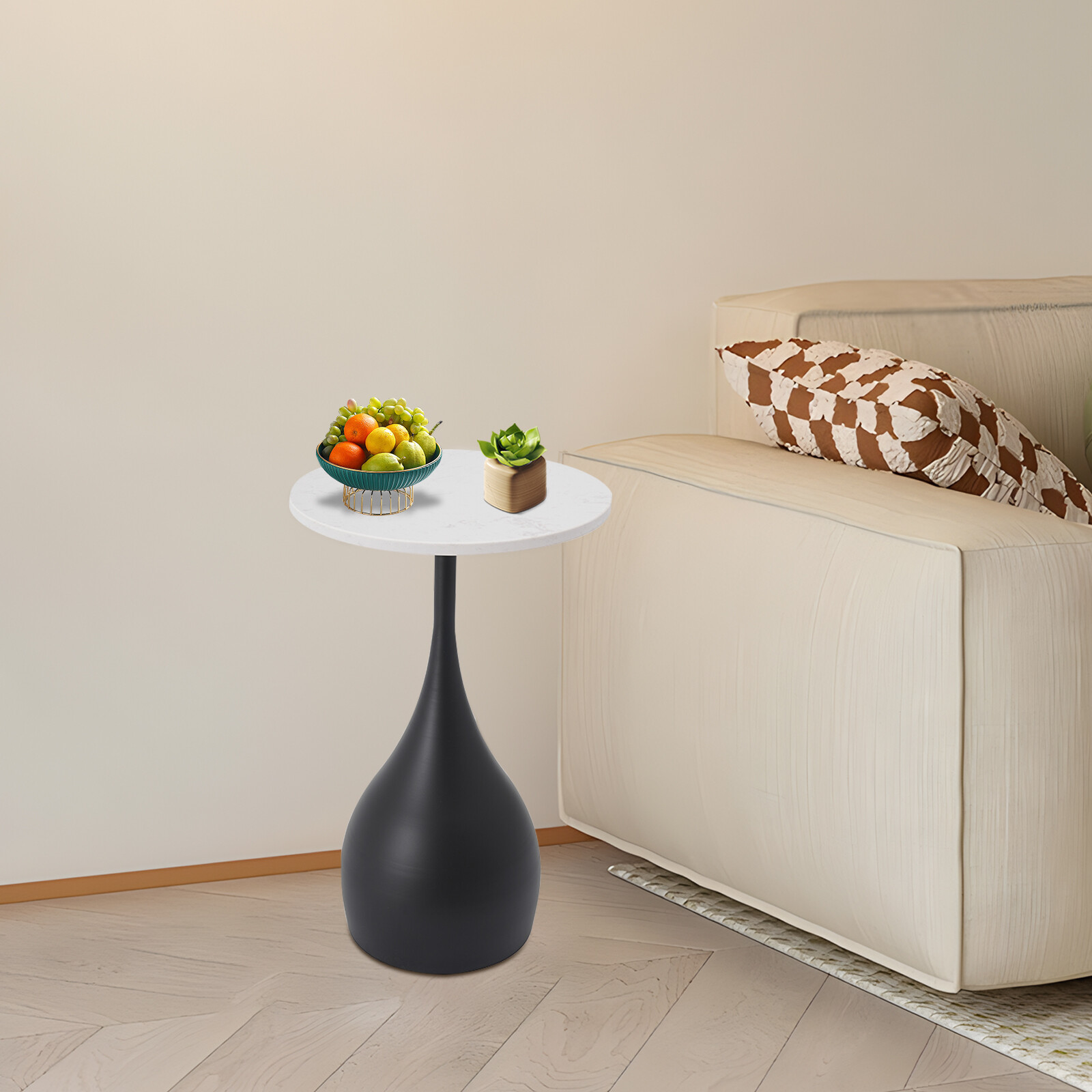 13.78 Inch Modern Marble Sofa Side Table for Small Spaces and Style