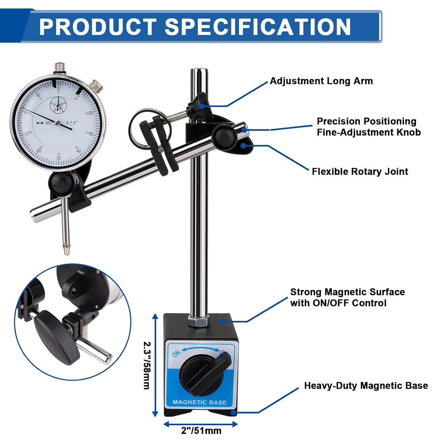 Magnetic Base with Dial Indicator & Point Precision Inspection Set Measuring Kit