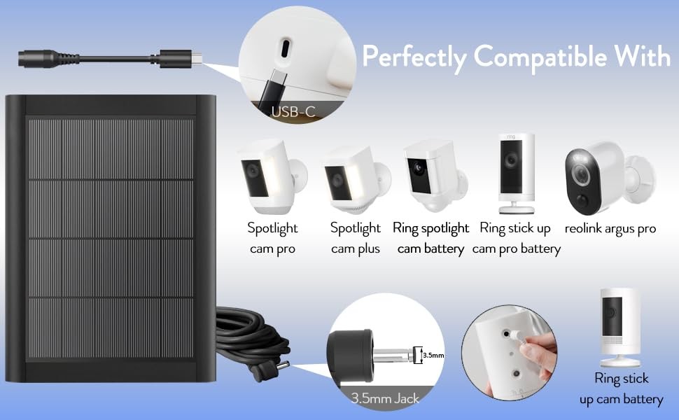 Ring Solar Panel2nd Generation, 5W Ring Solar Panel Charger with Mount for St...