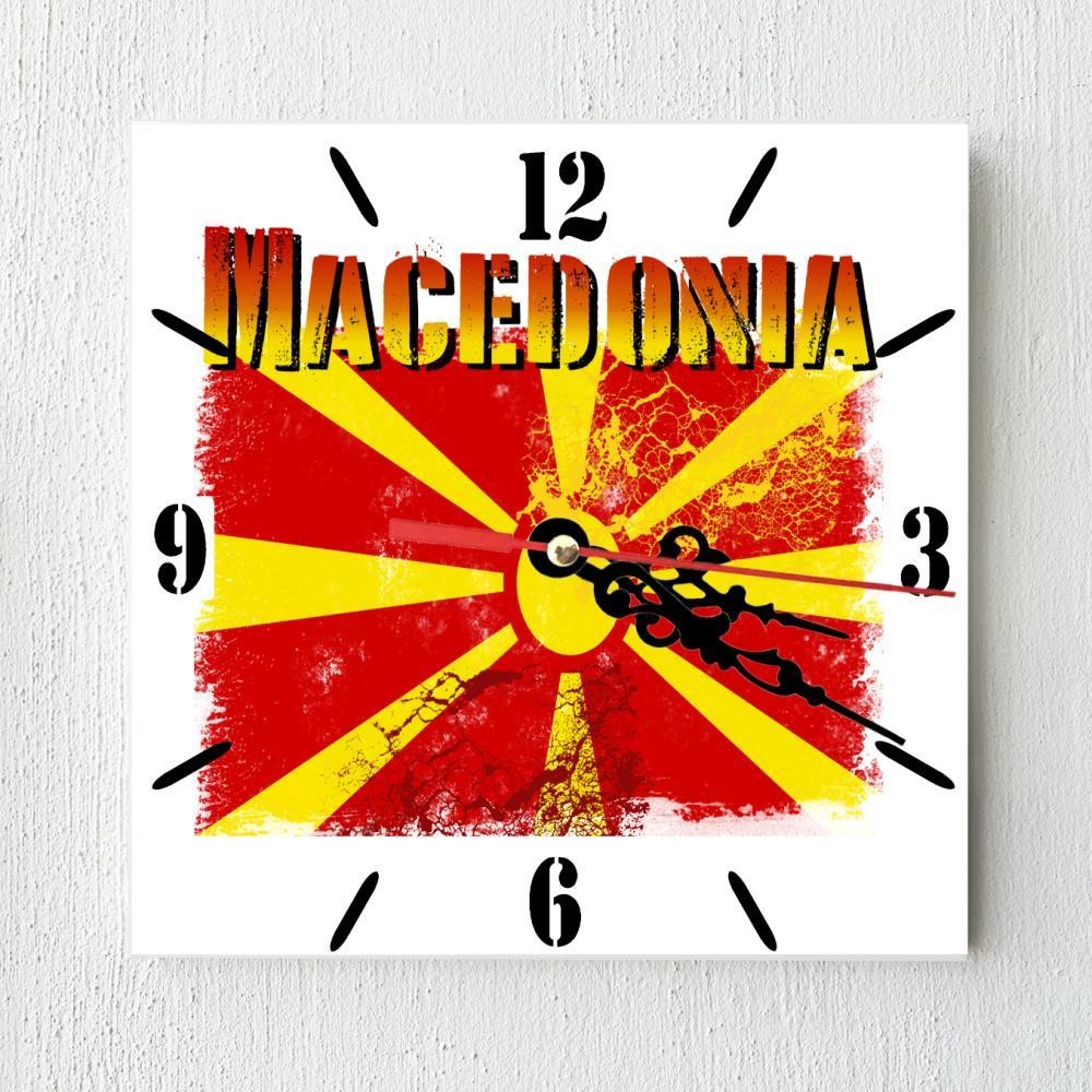 Macedonia Flag Wall clock patriots CERAMIC Tile Watch Support Décor
