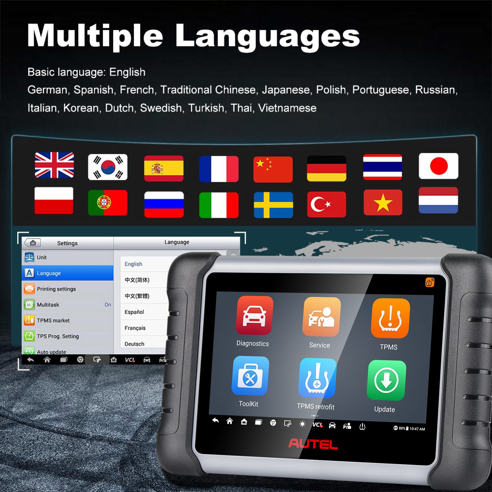 Autel MaxiPRO MP808Z-TS Diagnosis Scanner E.CU Coding TPMS Relearn FCA AutoAuth