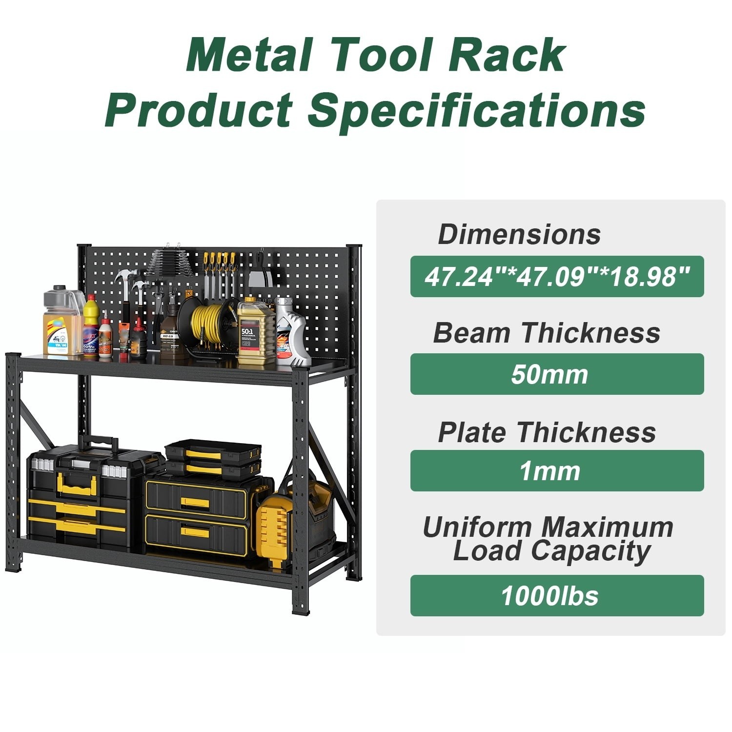 Work Bench with Pegboard,Heavy Duty 3000Lbs Capacity Workbench Adjustable Shelve