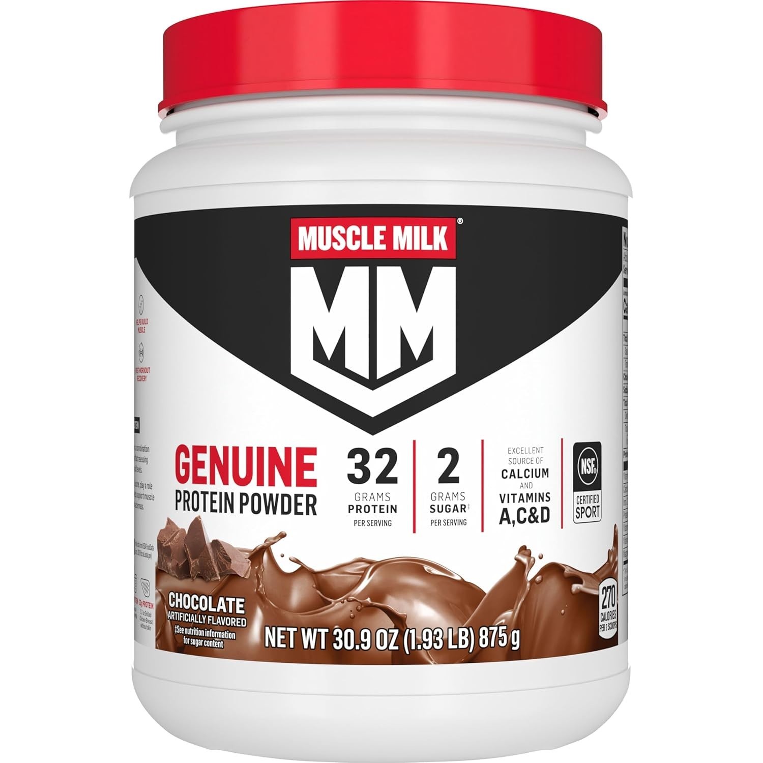 Muscle Milk Genuine Protein Powder, Chocolate, 1.93 Pounds, 13 Servings, 32g Pro