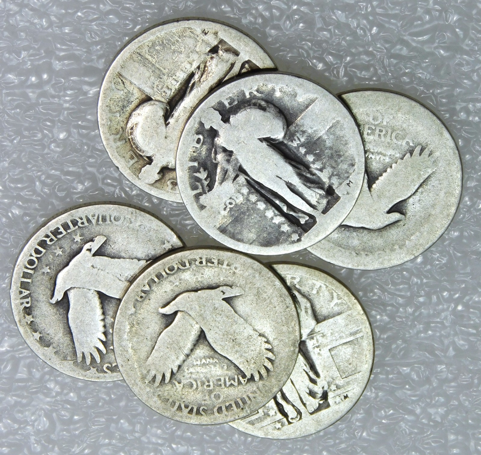 No Date Standing Liberty Silver Quarter luster lot of 5 coins #K495