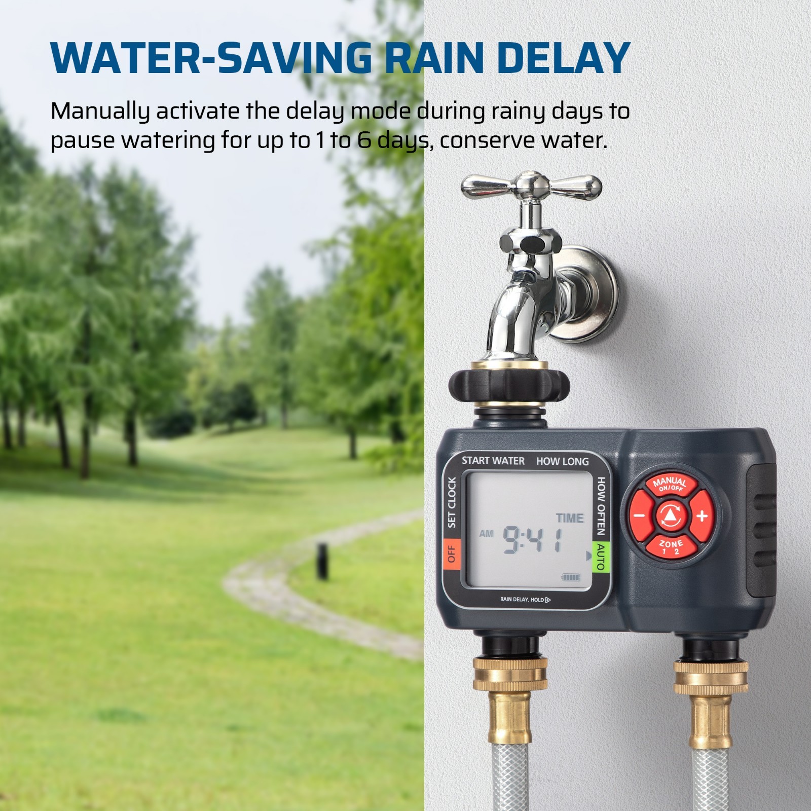 DEWENWILS 2-Zone Water Hose Timer – Programmable Sprinkler Timer with Rain Delay
