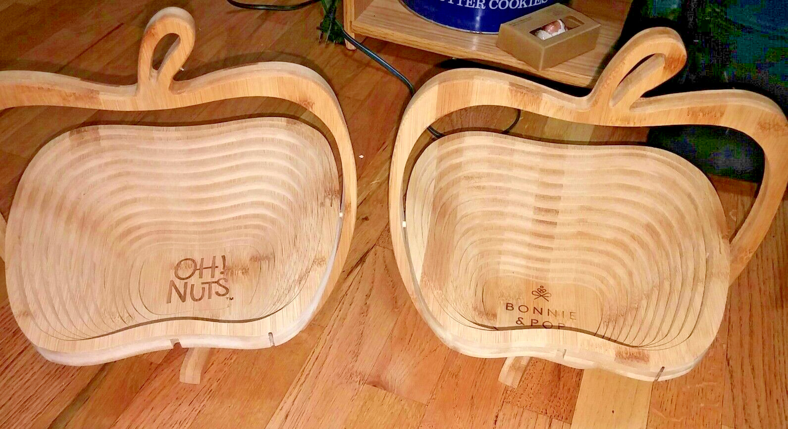 Collapsible Hanging Wood Baskets Oh Nuts Bonnie & Pop Brown Wooden Apple Shaped