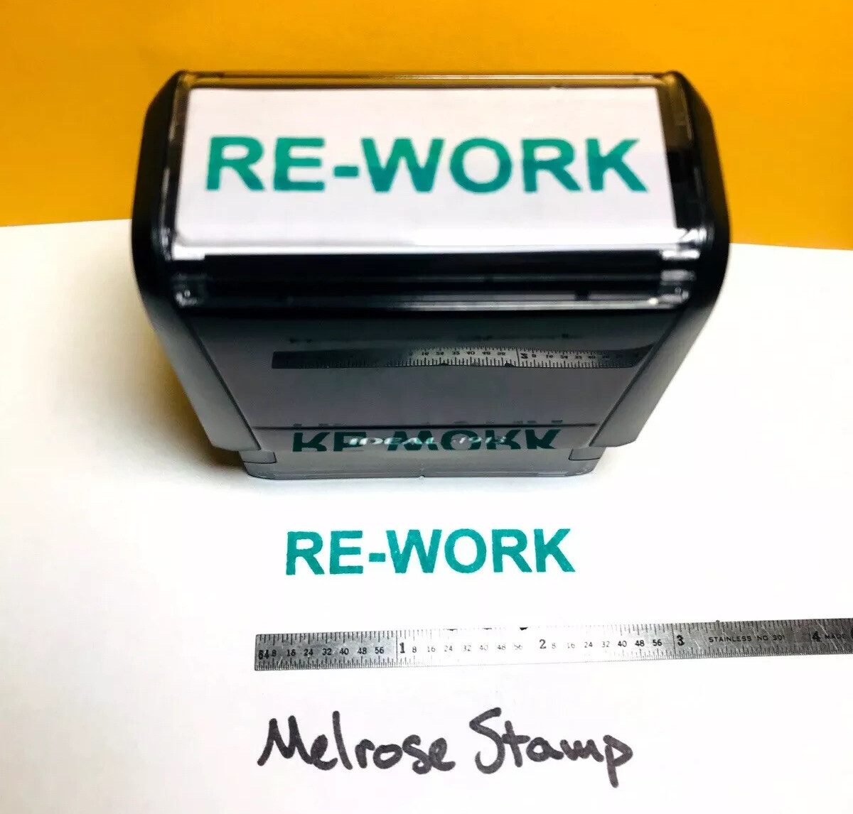 Rework Rubber Stamp Green Ink Self Inking Ideal 4913