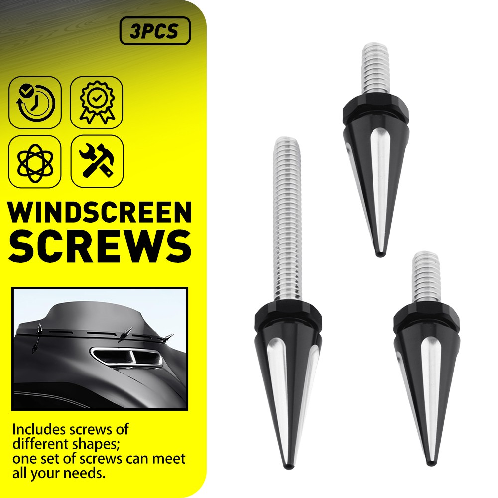 3PCS Fit Harley Electra Glide Spike Windshield Windscreen Screws Black+White