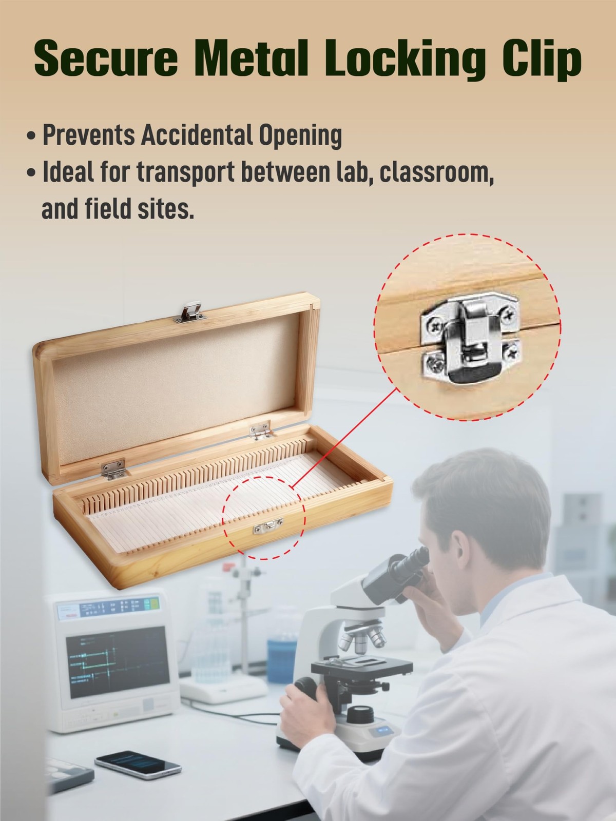 Wooden Microscope Slide Storage Box, Durable Specimen Storage Cabinet for 50 ...