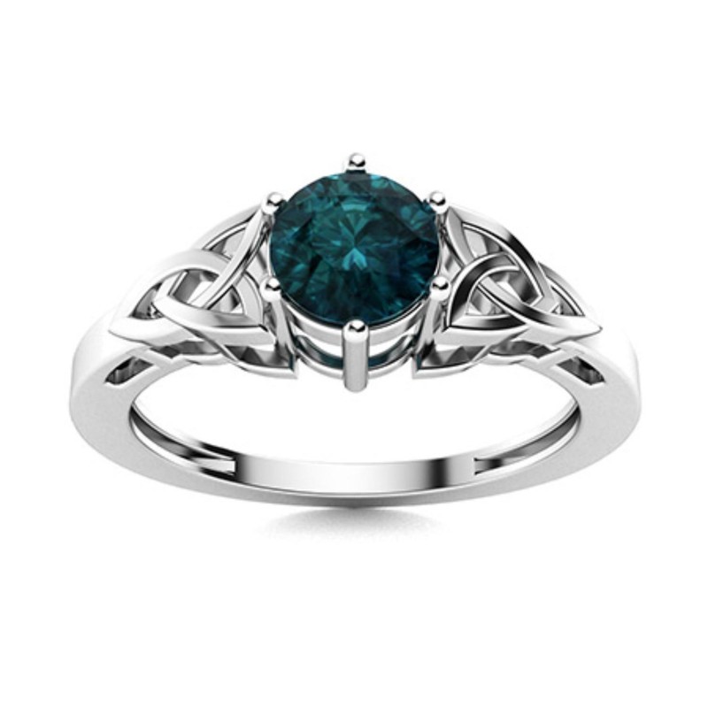 5MM Round London Blue Topaz Solitaire Celtic Shank Ring 925 Sterling Silver