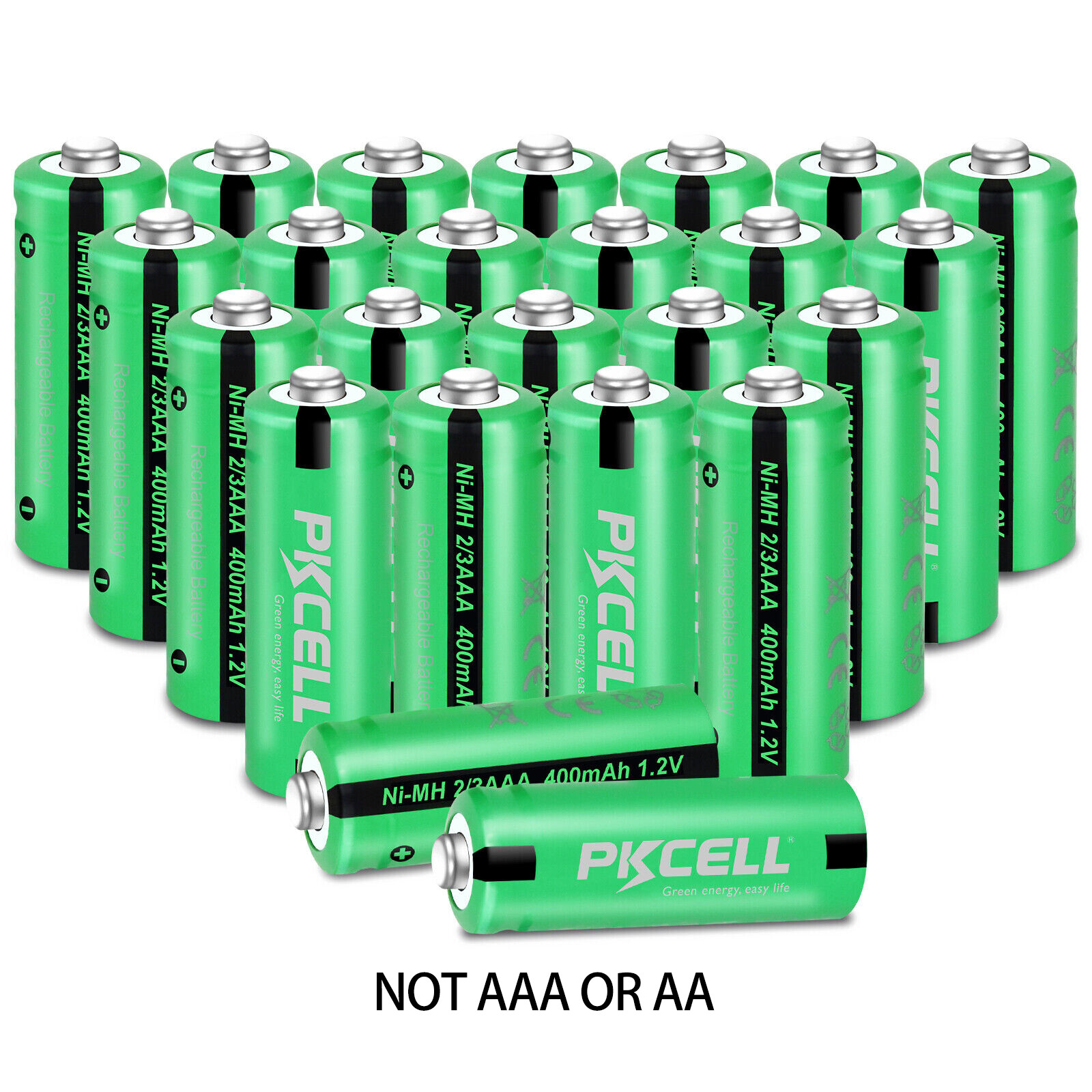 4-200X PKCELL 2/3AAA Size Rechargeable Batteries 400mAh 1.2V NiMH Button Top Lot