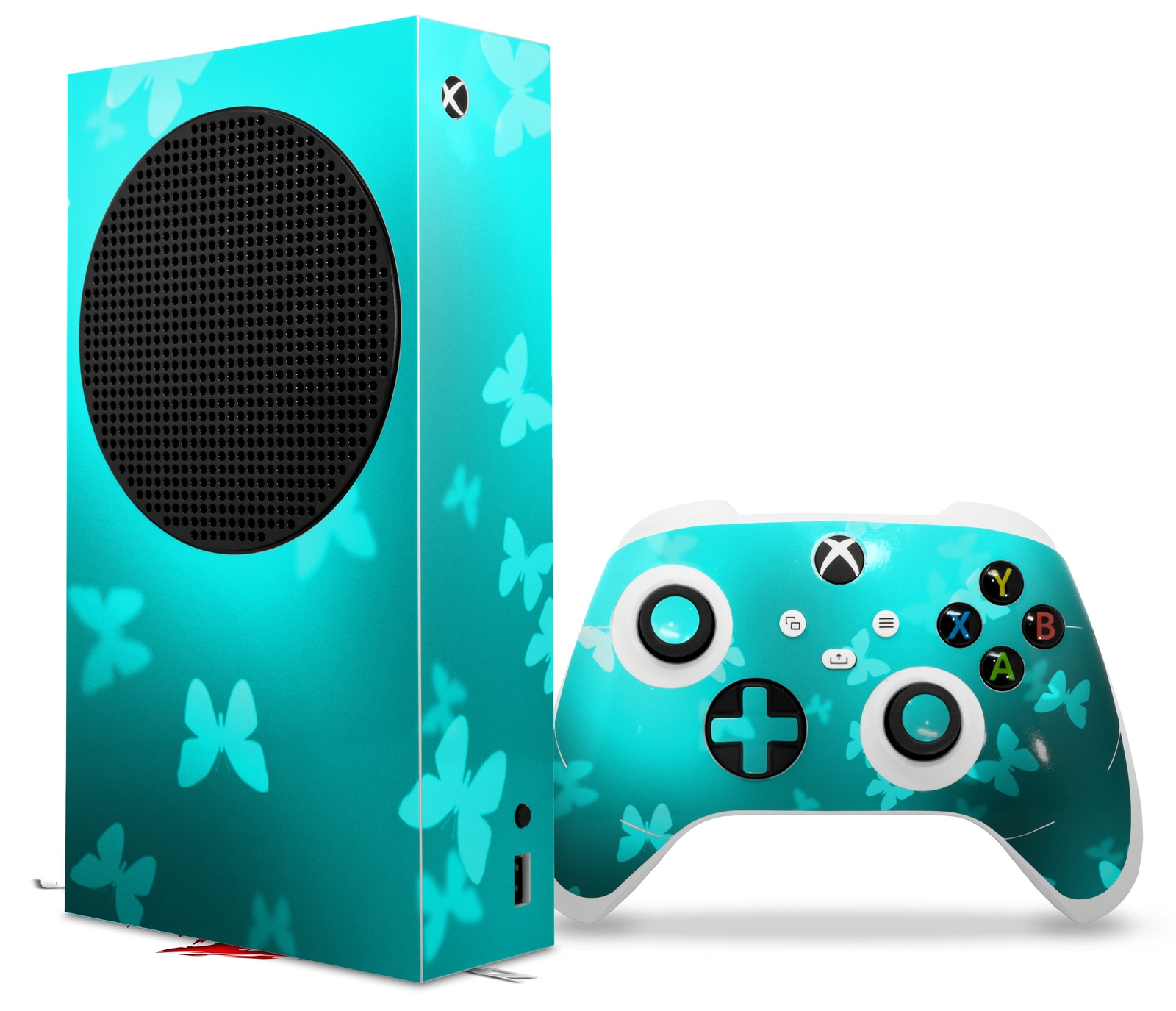 Skins XBOX Series S Console Controller Bokeh Butterflies Neon Teal