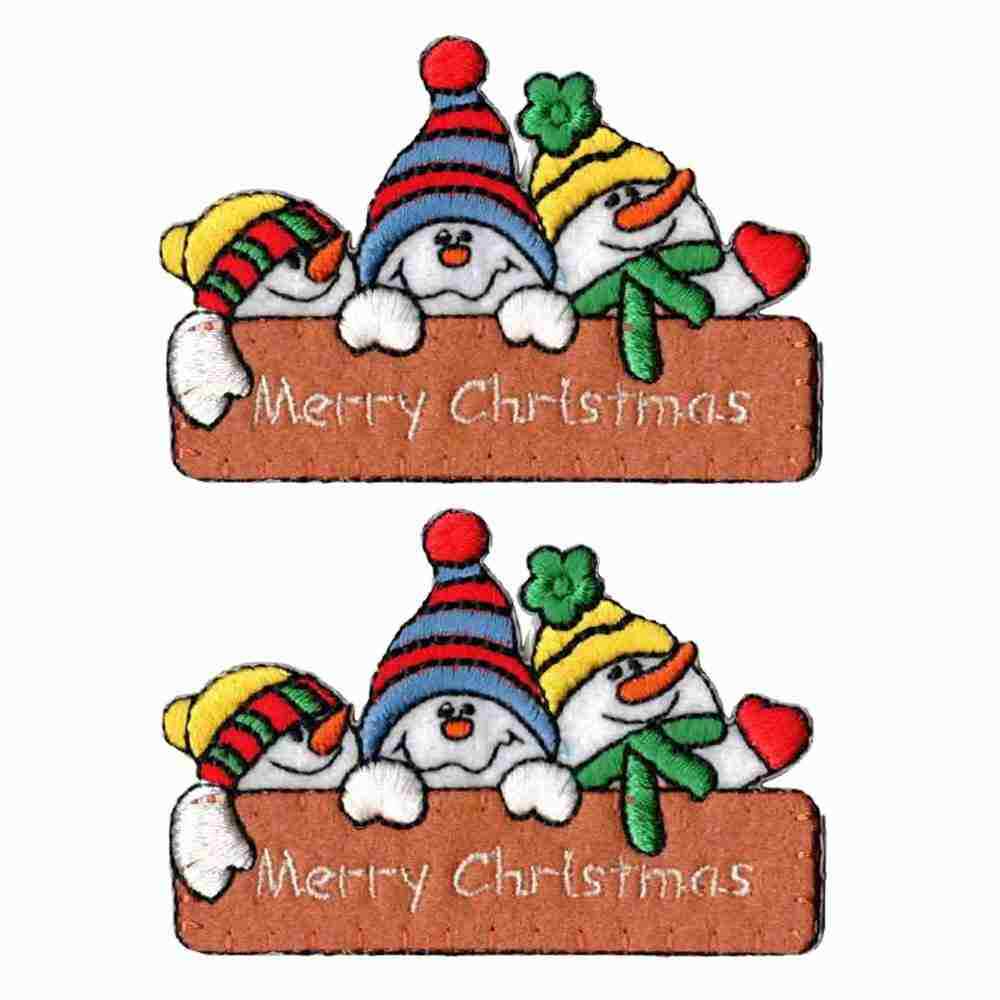 Snowmen Patches (2 Pack) Christmas Embroidered Iron On Patch Applique