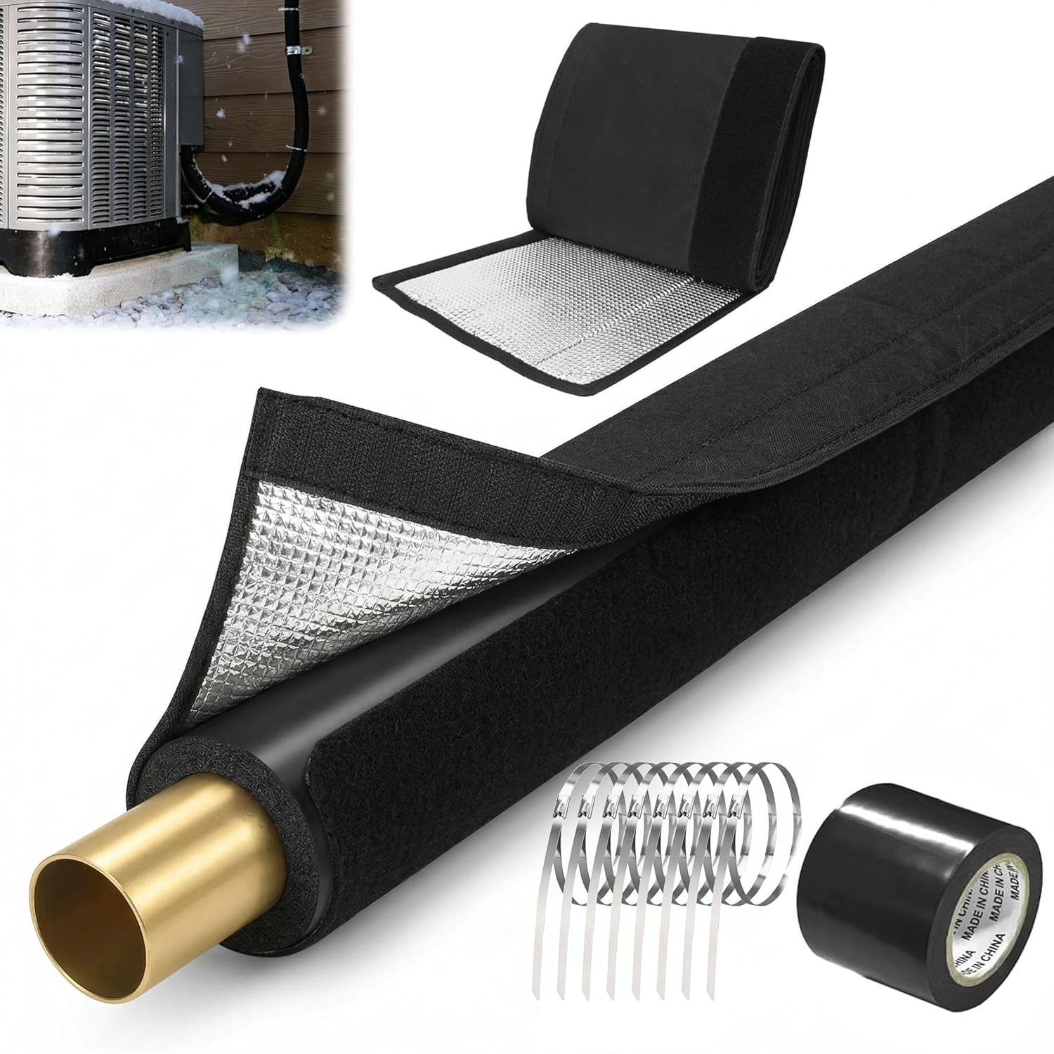 HVAC Pipe Insulation Cover AC Line 3 Layer 600D Oxford 72x10.2in Copper
