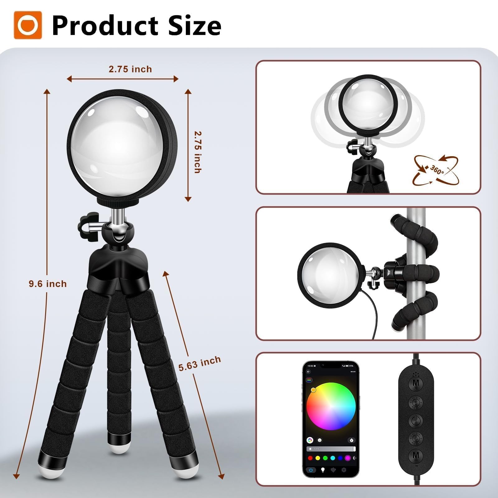 Sunset Lamp with App Control – 360° Rotatable Multicolor Sunset Projector, 16...