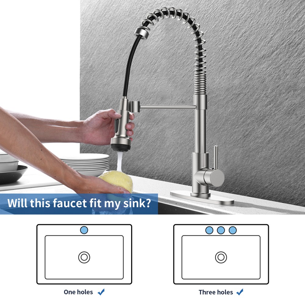 Kitchen Faucet with Pull Down Sprayer 4 Spraying Modes Single Handle Commercial