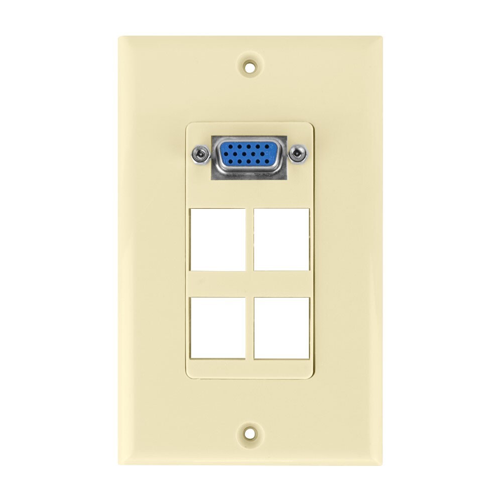 Construct Pro VGA Keystone Wall Plate (4 Ports, Ivory)
