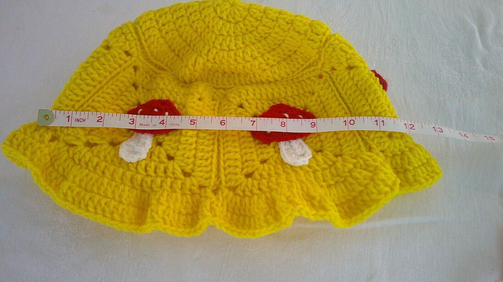 Mushroom Wide Brim Yellow Bucket Hat Crocheted Acrylic/Cotton Handcrafted New
