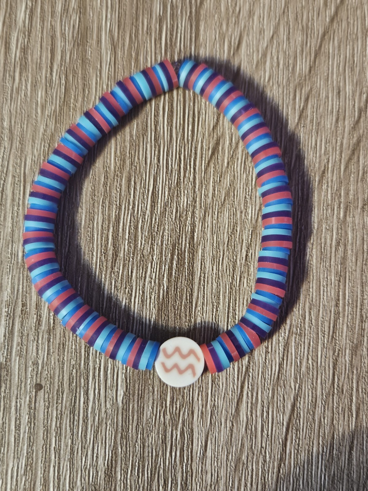 Handmade Aquarius Purple Pink Blue Clay Beaded Bracelet With Charm 6"