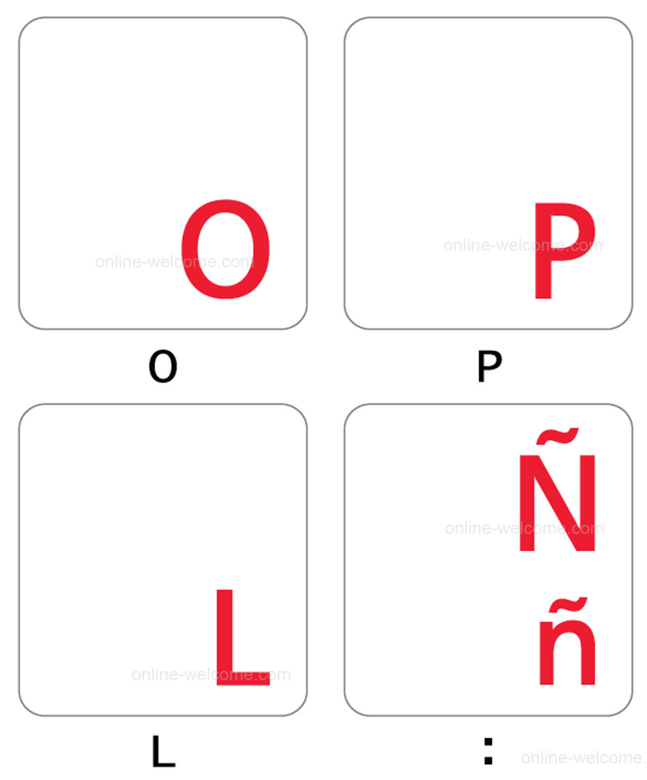 spanish latin american keyboard sticker red letters