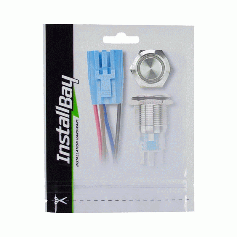 IBRSSW16 INSTALL BAY / 16MM Stainless Round Switch W/Latch & Harness - White LED